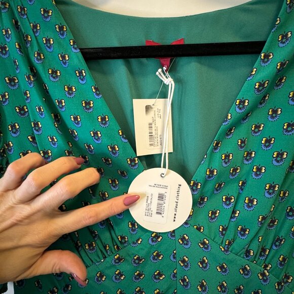NWT STAUD Green Print Mini Dress - Size 14, Green Blue - Picture 4 of 14